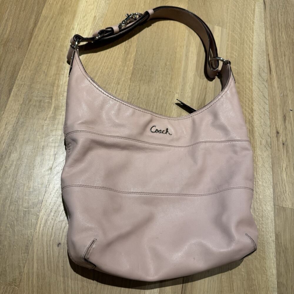 Vintage Y2K Coach Leather Pierced Duffle Hobo Shoulder Bag Light Pink F17116